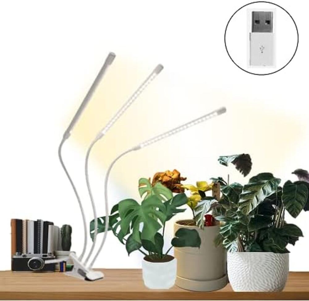 LED Grow Light for Indoor Plants, 10 Dimmable Levels Auto Timer (3 Heads)